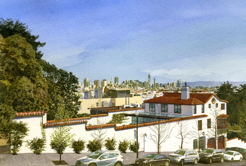 Dolores Park house remodel watercolor of outside view